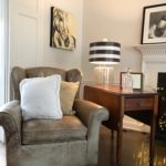 Lillian August Leather Chair Coutnry Drop Leaf Table And Contemporary Glass Lamp With Metal Shade