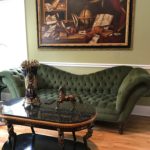 Emerald Velvet Louis Style Sofa 8 Ft By Designer Hilda Flack Marbel Top Table And Painting