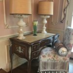 French Leather Top Desk Great Alabaster Lamps