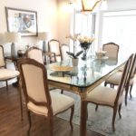 Decorator Mastercraft Style Glass And Brass Dining Table And 8 Chairs