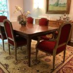 Country French Dining Table And 8 Upholstered Chairs CUSTOM CARPET 9x12