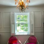 Pair Of Pink French Chairs And Chandelier
