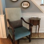 Upholstered Arm Chair With Carved Arms, French Style Stand