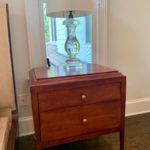 Pair Of Bedroom Side Tables & PAIR Of Restoration Glass Lamps