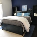 Queen Navy Pottery Barn Bed With Side Storage Drawers And Coordinating Bookcases